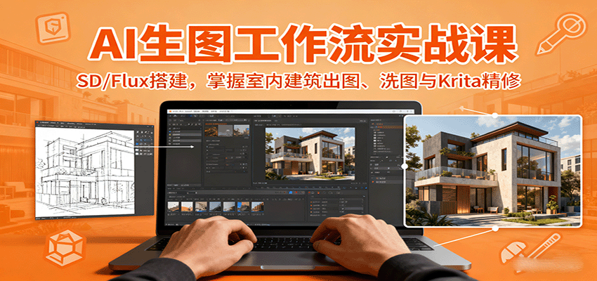 AI生图工作流实战课：SD/Flux搭建，掌握室内建筑出图、洗图与Krita精修-生财