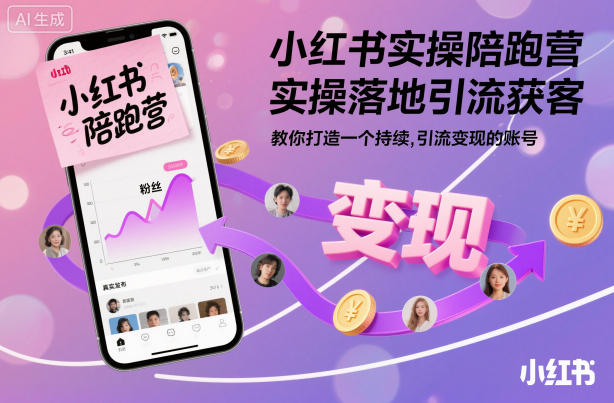 小红书实操陪跑营，实操落地引流获客，教你打造一个持续引流变现的账号-生财