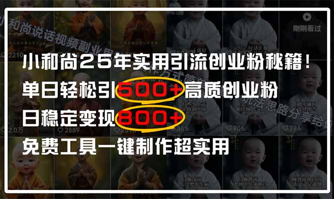 小和尚2025年实用引流秘籍!单日轻松引500+高质量创业粉,日变现800+,...-生财