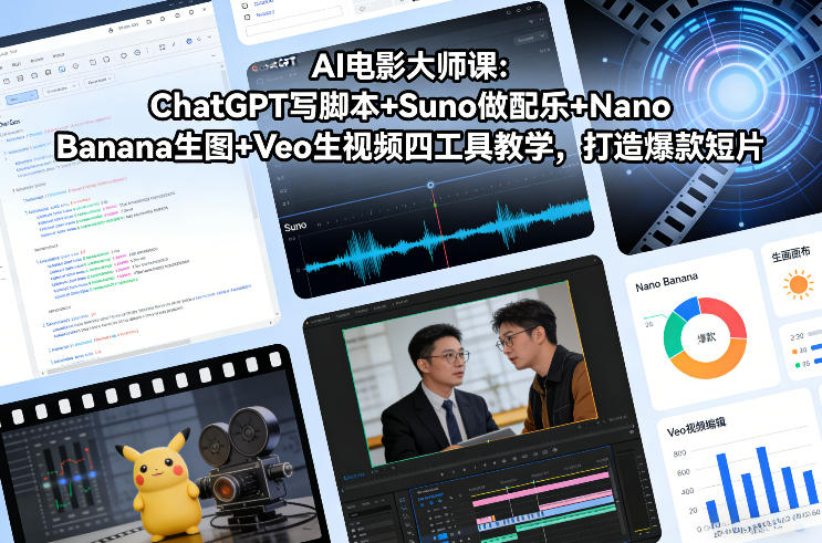 AI电影大师课：ChatGPT写脚本+Suno做配乐+Nano Banana生图+Veo生视频，打造爆款短片-生财