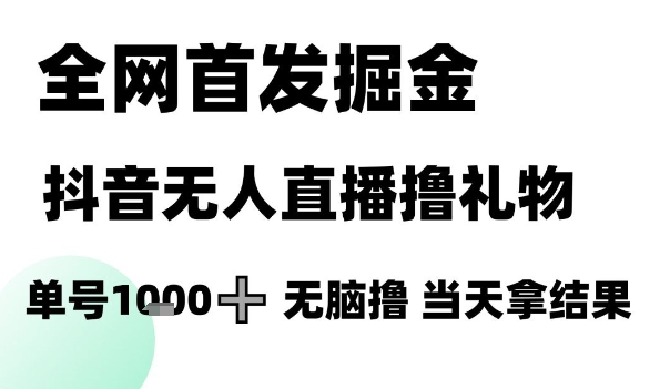 全网首发掘金抖音无人直播撸礼物，单号1k +无脑撸，当天拿结果【揭秘】-生财