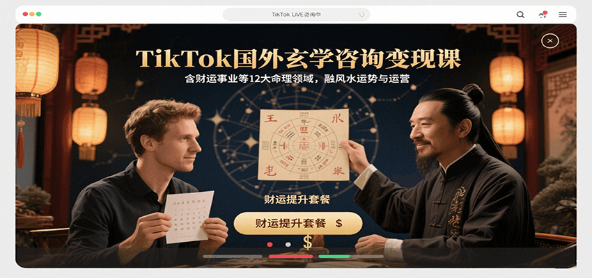 TikTok国外玄学咨询变现课，含财运事业等12大命理领域，融风水运势与运营-生财