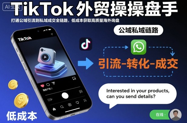 TikTok外贸操盘手,打通公域引流到私域成交全链路,低成本获取高质量海外询盘-生财