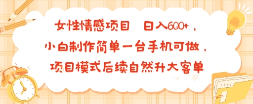 女性情感项目 小白制作简单一台手机可做 项目模式后续自然升大客单 日入6张-生财
