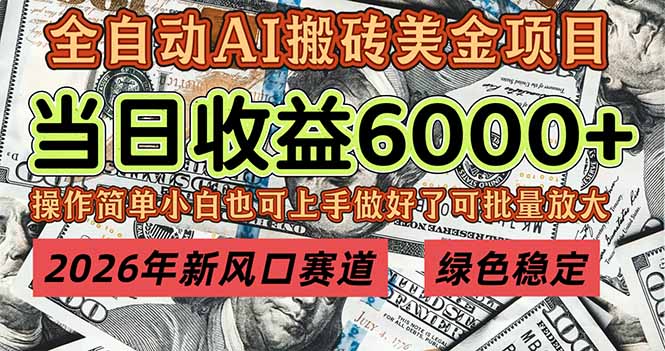 2026年新风口赛道，当日6000+以上，可批量放大，月收入20万+，长期绿色稳定的项目-生财