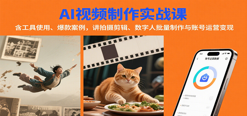 AI视频制作实战：含工具使用、爆款案例，讲拍摄剪辑、数字人批量制作与账号运营变现-生财