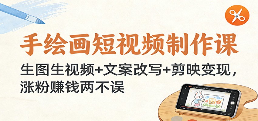 手绘画短视频制作课：生图生视频+文案改写+剪映变现，涨粉赚钱两不误-生财