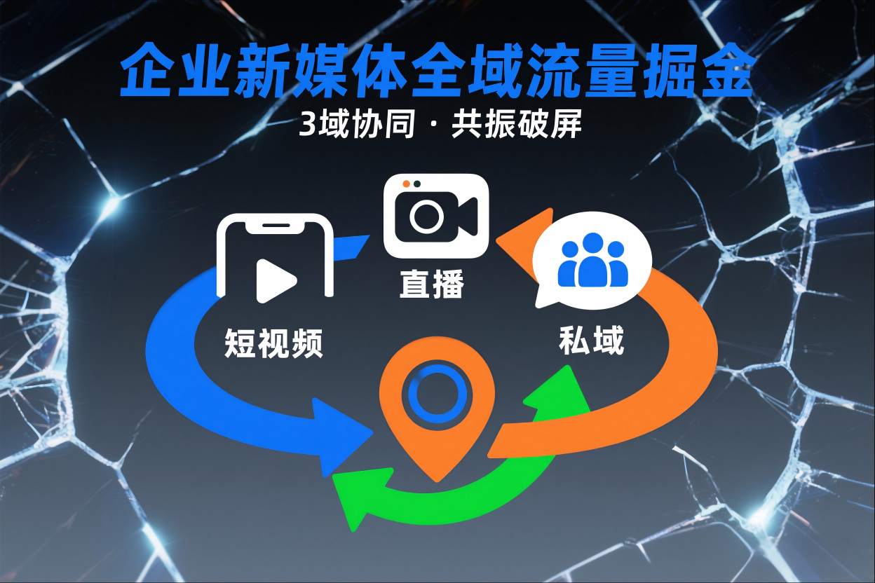 短视频全域商业模式，企业新媒体全域流量掘金，3域协同，共振破屏，短视频-直播-私域-地域-生财