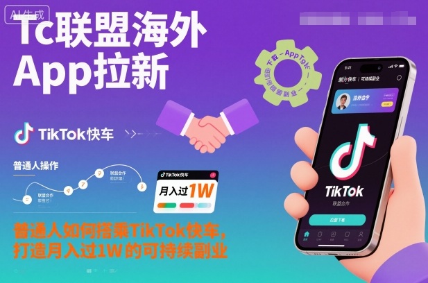 Tc联盟海外App拉新:普通人如何搭乘TikTok快车,打造月入过1W的可持续副业-生财
