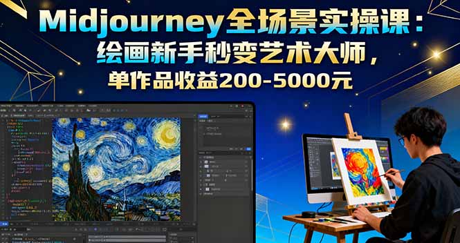 Midjourney全场景实操课:绘画新手秒变艺术大师,单作品收益200-5000元-生财