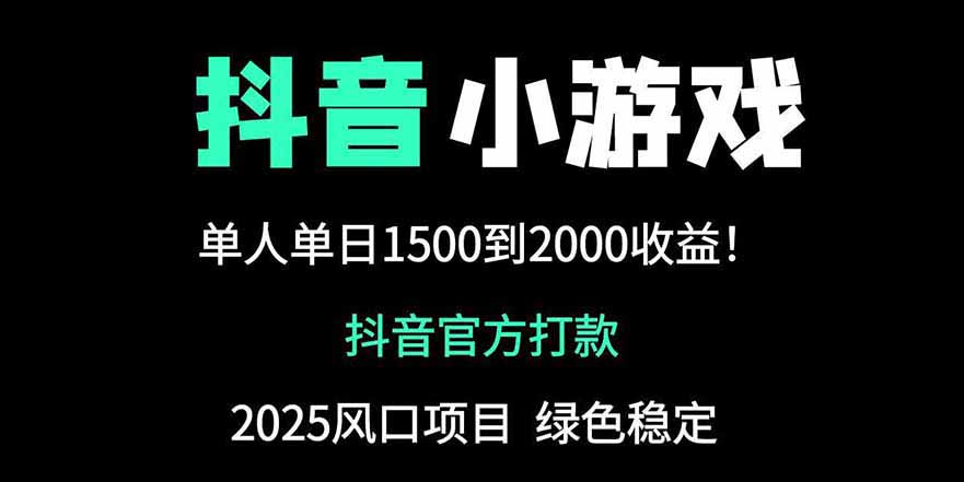 抖音官方小游戏2025全网最新玩法，暴利赚钱项目，单机日入2000+-生财