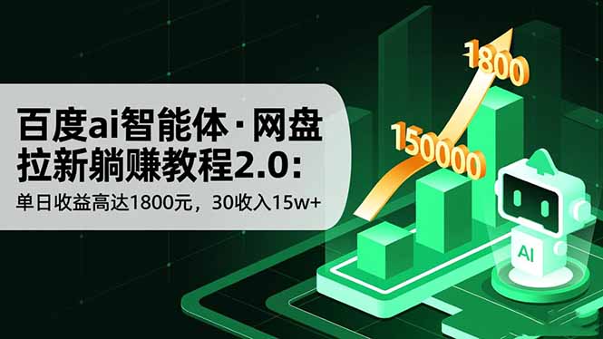 百度ai智能体·网盘拉新躺赚教程2.0:单日收益高达1800元,30收入15w+-生财