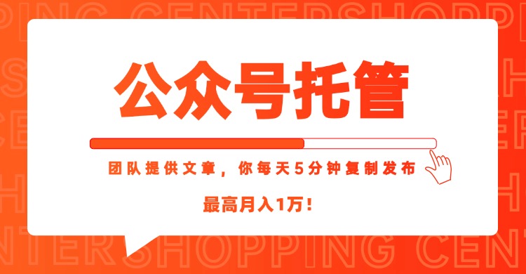 【公众号托管 】我提供文章，你每天５分钟复制发布，最高月入1W-生财