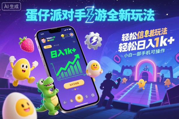 蛋仔派对手游全新玩法，轻松日入1k+，风口信息差玩法，当天见收益，小白一部手机可操作-生财