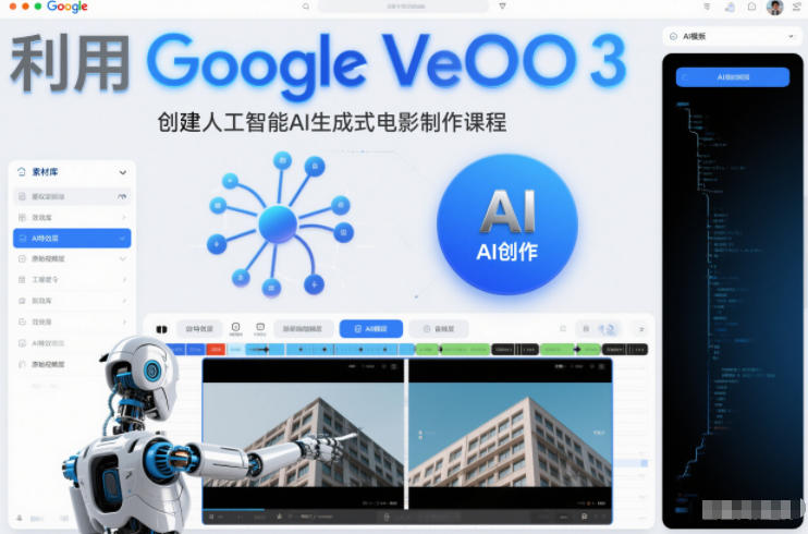 利l用Google Veo 3创建人工智能AI生成式电影制作课程，使用人工智能的力量创建令人惊叹的视频-生财