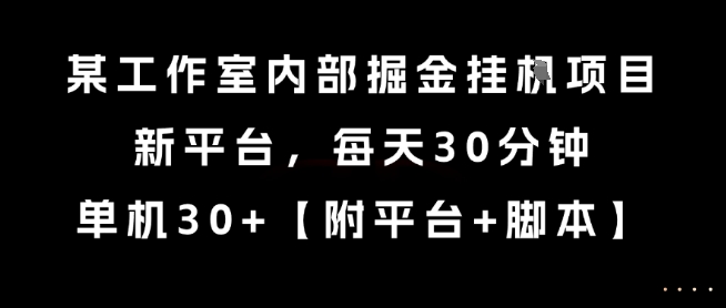 某工作室内部掘金挂G项目,新平台,每天30分钟,单机30+【揭秘】-生财
