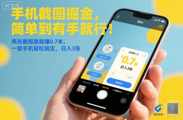 手机截图掘金,简单到有手就行!两张截图就能賺0.7米,一部手机轻松搞定,日入3张【揭秘】-生财