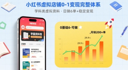 小红书虚拟店铺0-1变现完整体系:卖学科类虚拟资料,一天6张+,很稳定【已完结】-生财