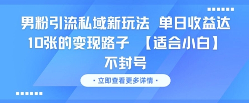 男粉引流私域新玩法,单日收益达10张的变现路子 【适合小白】不封号-生财