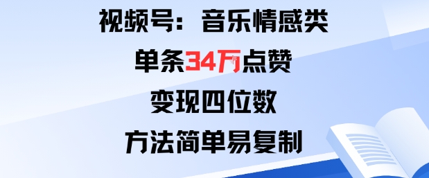 视频号分成计划新玩法:音乐情感类单条34W点赞,变现四位数,方法简单易复制-生财