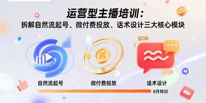 运营型主播培训:拆解自然流起号、微付费投放、话术设计三大核心模块-8月-生财