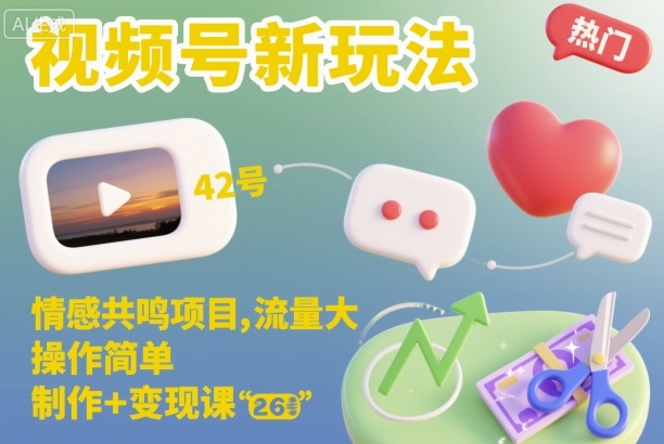 视频号新玩法,情感共鸣项目,流量大,操作简单,制作+变现课-生财