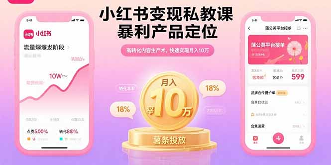 小红书变现私教课,暴利产品定位,高转化内容生产术,快速实现月入10万-生财