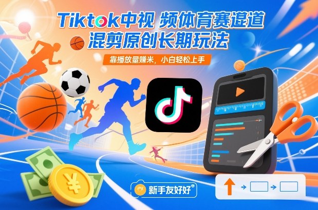 Tiktok中视频体育赛道混剪原创长期玩法，靠播放量賺米，小白轻松上手-生财