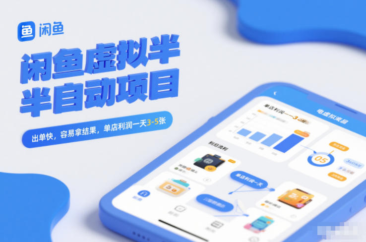 闲鱼虚拟半自动项目，出单快，容易拿结果，单店利润一天3-5张-生财