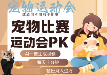 AI一键生成宠物比赛运动会PK视频，纯原创不用剪不用拍，每天十分钟，轻松月入过1W+-生财