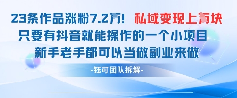 抖音私域项目23条作品涨粉7.2W,私域变现1W-生财