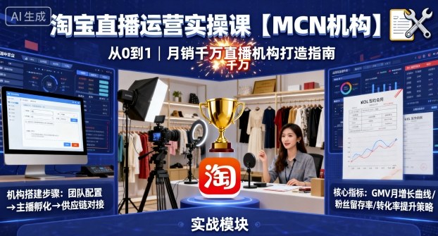 淘宝直播运营实操课【MCN机构】,从0到1做一家月销千W的直播机构-生财