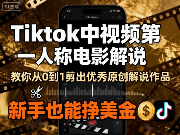 Tiktok中视频第一人称电影解说,教你从0到1剪出一个优秀的原创解说作品,新手也能挣美金-生财