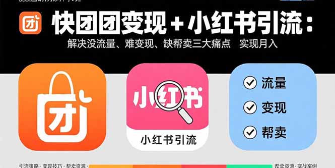 快团团变现+小红书引流:解决没流量、难变现、缺帮卖三大痛点 实现月入3w+-生财