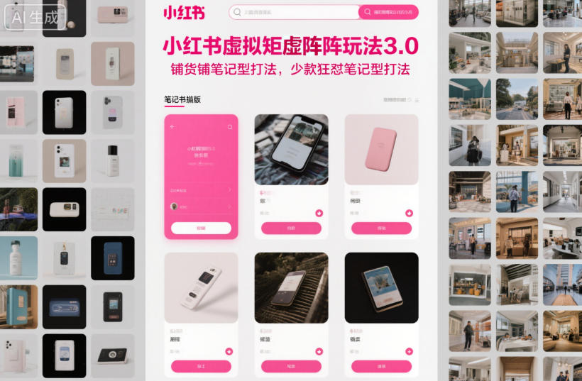 小红书虚拟矩阵玩法3.0,铺货铺笔记型打法,少款狂怼笔记型打法-生财