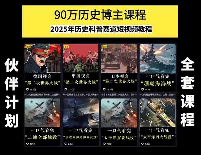 图片[1]-历史短视频赛道变现课，百集素材库应用，文案剪辑技巧，账号运营全案-生财