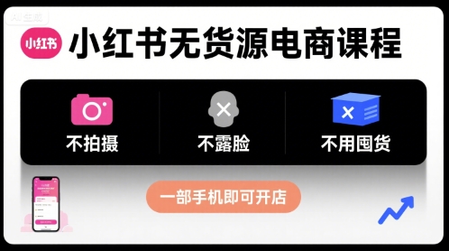 小红书无货源电商课程，不拍摄不露脸不用囤货，一部手机即可开店-生财
