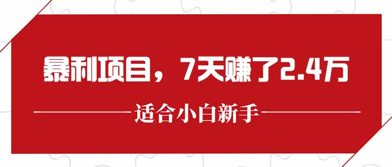 最新暴利项目，每单收益轻松在300以上，7天赚了2.4万-生财