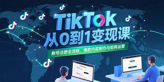 TikTok从0到1变现课,账号注册全流程,爆款内容制作与矩阵运营-生财
