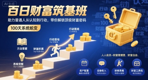 百日财富筑基班，助力普通人从认知到行动，带你解锁顶级财富密码-生财