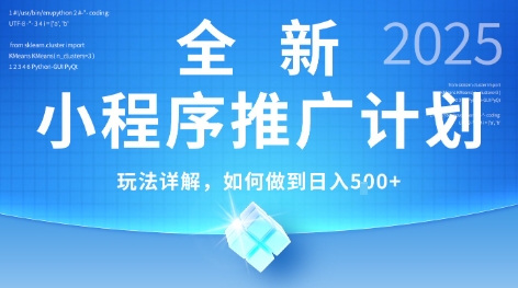 2025年最新小程序推广计划，简单操作，独家技术，日均5张+【揭秘】-生财