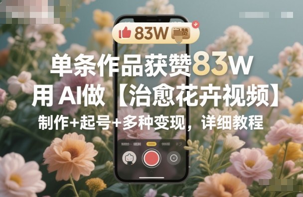 单条作品获赞83W,用AI做【治愈花卉视频】,制作+起号+多种变现,详细教程-生财