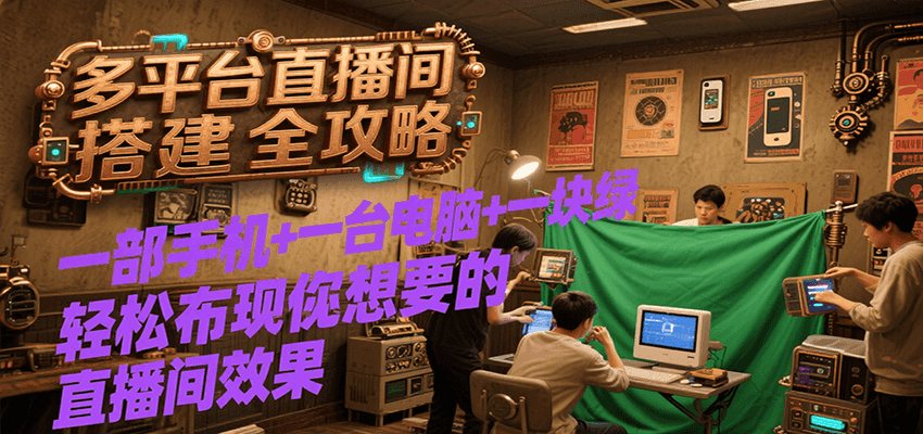 多平台直播间搭建全攻略,一部手机+一台电脑+一块绿布轻松实现你想要的直播间效果-生财