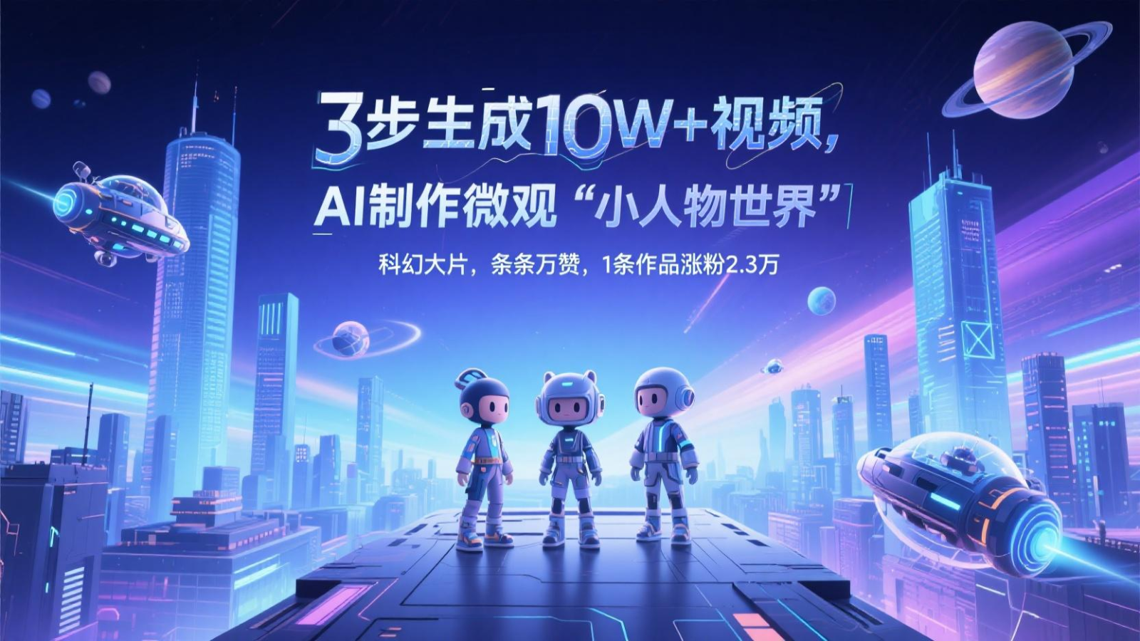 三步生成10W+视频，AI制作微观“小人物世界”科幻大片，条条万赞，1条作品涨粉2.3万-生财