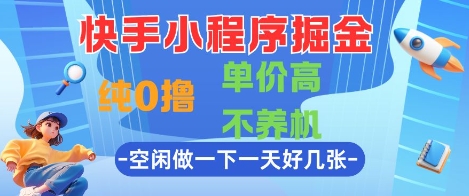 快手小程序掘金,纯0撸,单价高不养机 利用空闲时间做一做,一天好几张【揭秘】-生财