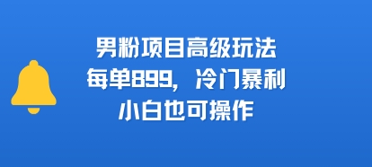 男粉项目高级玩法，每单899，冷门暴利，小白也可操作-生财