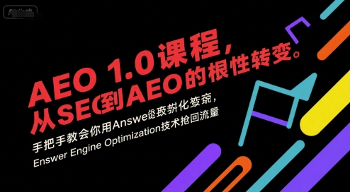 AEO 1.0 课程,从SEO到AE0的基命性转变,手把手教会你用AnswerEngineOptimization技术抢回流量(更新)-生财
