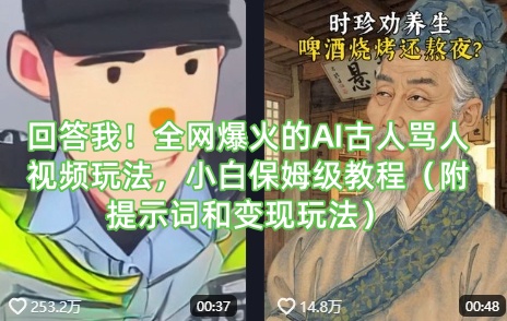 回答我！全网爆火的AI古人骂人视频玩法，小白保姆级教程(附提示词和变现玩法)-生财