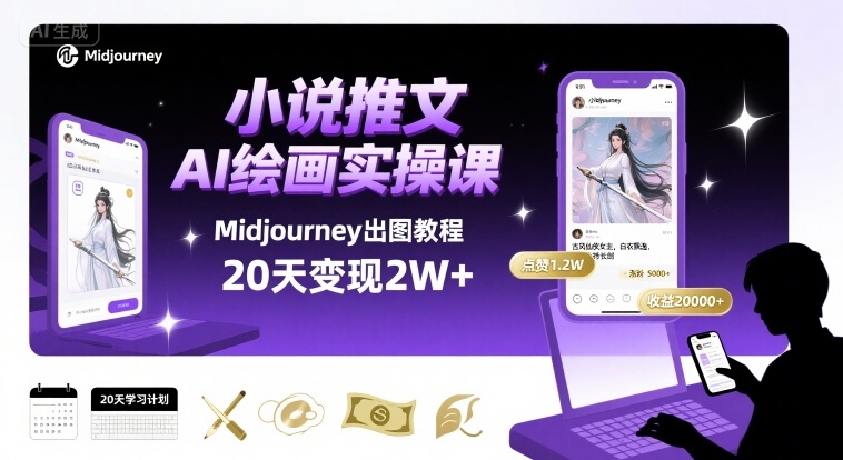 小说推文干货分享之AI绘画MJ出图实操课,用Midjourney做小说推文,20天挣2w-生财