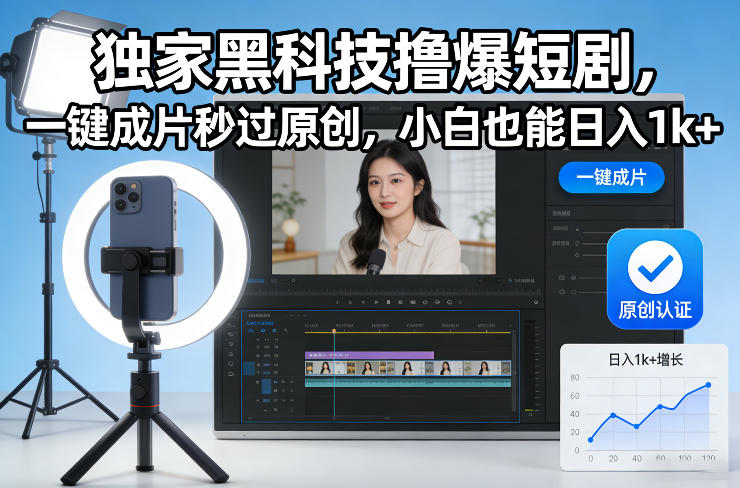 独家黑科技撸爆短剧,一键成片秒过原创,小白也能日入1k+【揭秘】-生财